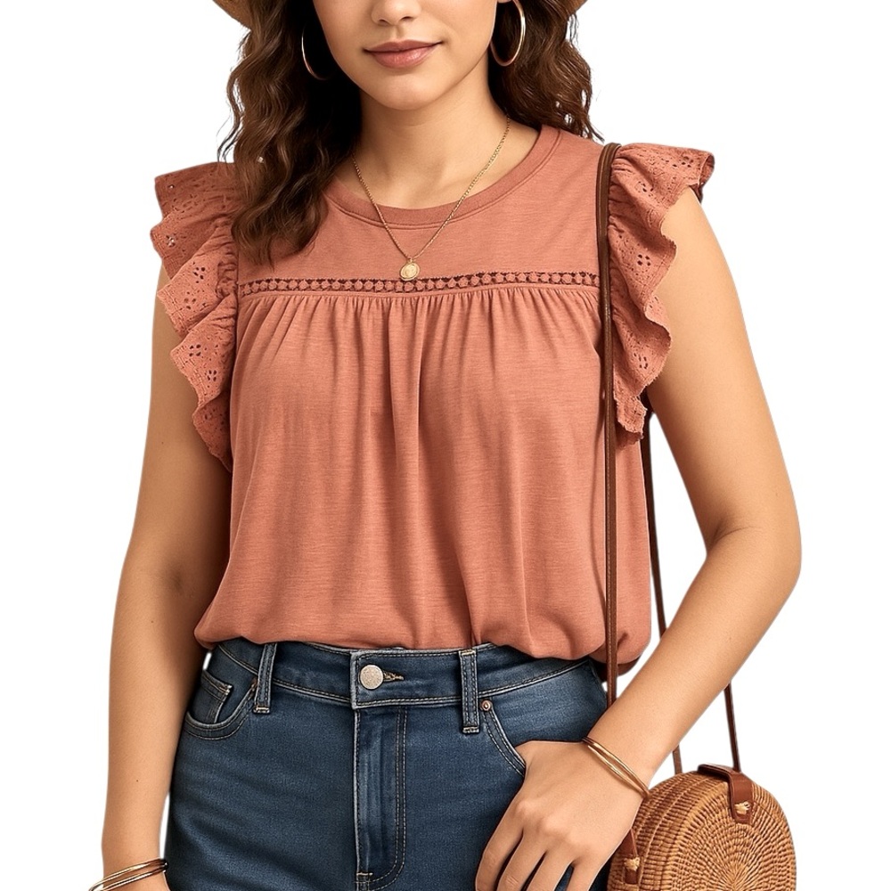 A Dip of Darling Ruffle Sleeve Eyelet Top | Size S
